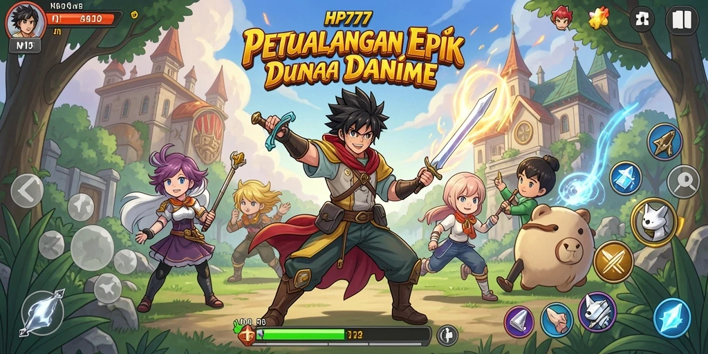 Screenshot gameplay HP777 menampilkan karakter anime yang dinamis dan lingkungan yang kaya warna.