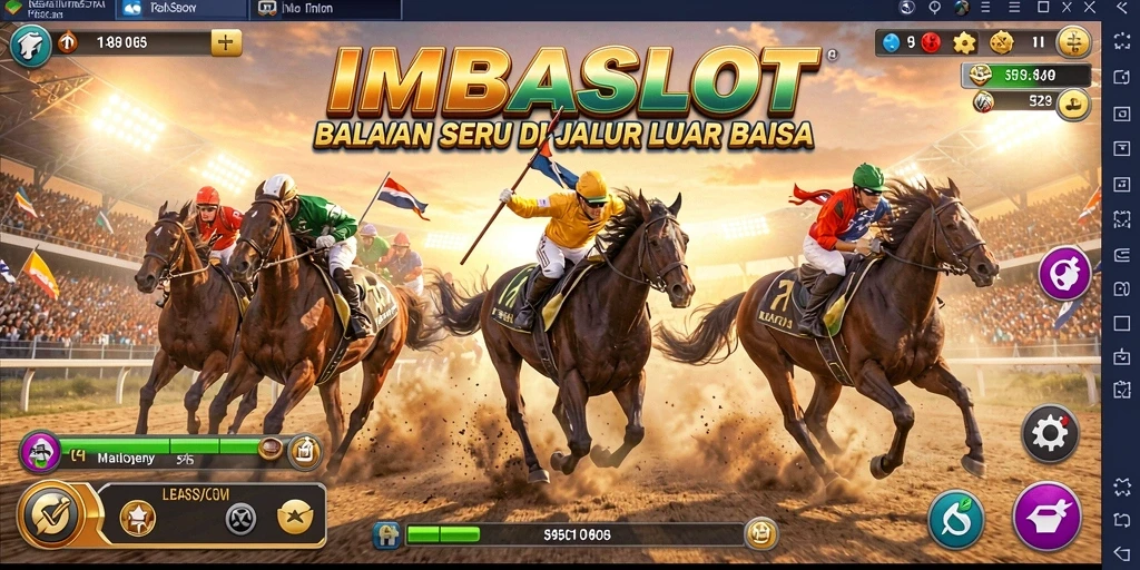 Gameplay seru IMBASLOT dengan aksi balapan mendebarkan.