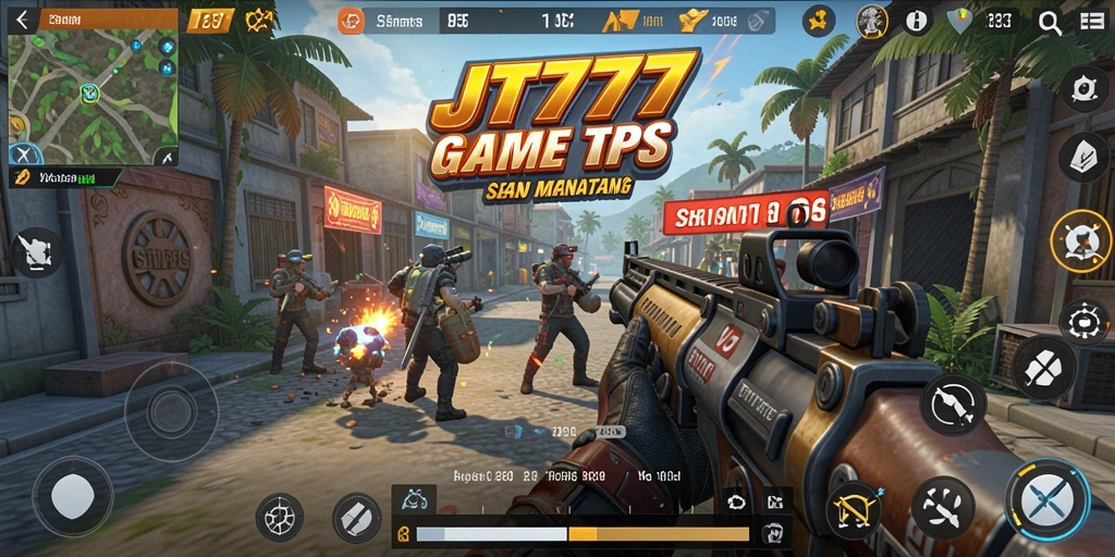 Tampilan mendebarkan gameplay JT777 dengan aksi tembak-menembak.