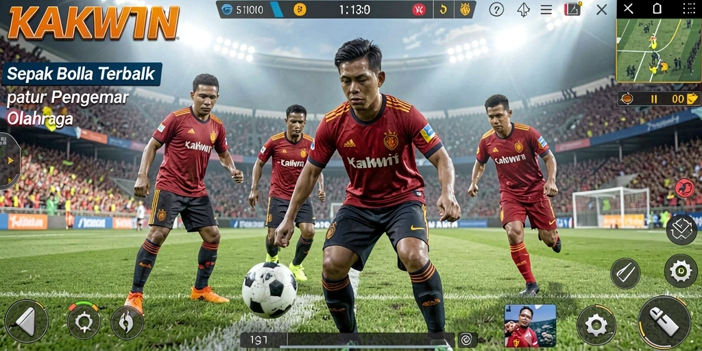 Gameplay seru KAKWIN yang menampilkan aksi sepak bola nyata.