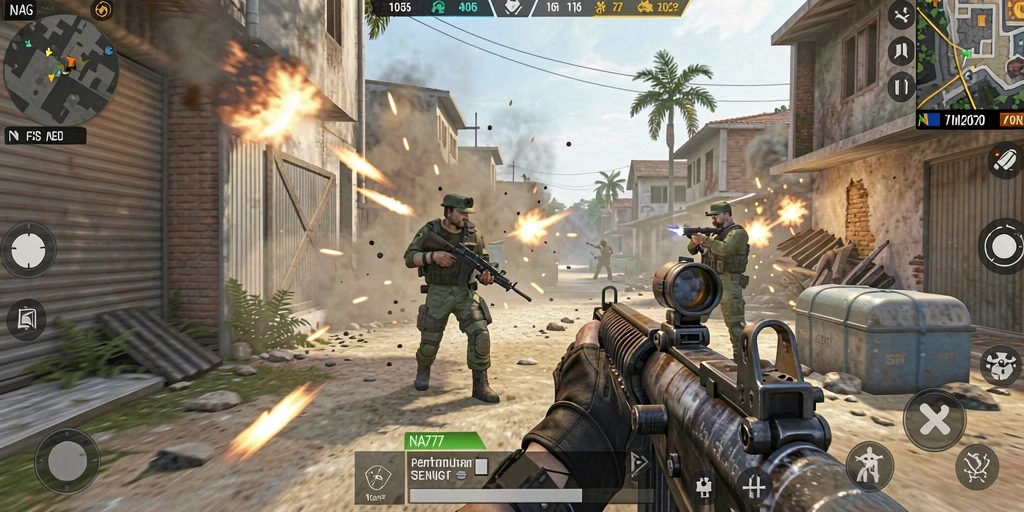 Tangkapan layar menampilkan aksi menegangkan dalam pertempuran FPS.