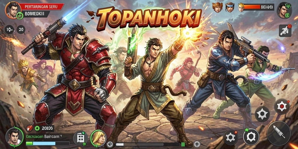 Screenshot gameplay seru dari TOPANHOKI menunjukkan aksi pertarungan yang mendebarkan.