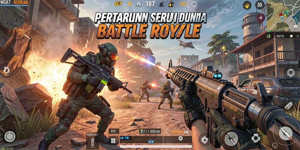 Tangkapan layar gameplay WG87 yang menunjukkan aksi intens Battle Royale.