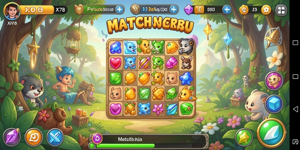 Tampilan gameplay seru dalam X78 dengan kombinasi permata berwarna-warni.
