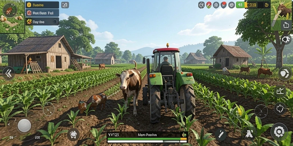 Tampilan gameplay YY123 dengan aktivitas bertani yang menarik.